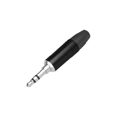 Conector delgado estereo de 3.5 mm, carcasa cromada negra, contacto niquelado, cable OD 2-4,5 mm