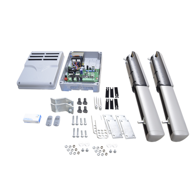Kit de brazos para automatizar portones vehiculares abatibles de 2 hojas / 3 m / 400 kg / Uso residencial / Compatible con respaldo de energía