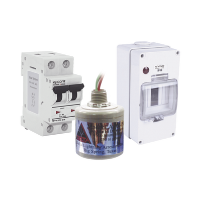 Kit de Centro de Carga Para Corriente Directa, Breaker de hasta 800 Vcc de 16 A con Supresor de Descargas Atmosféricas.
