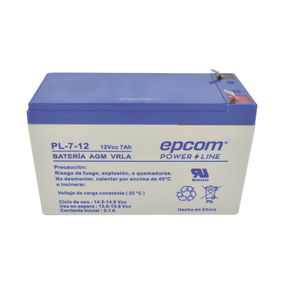 Batería 12 Vcc / 7 Ah / UL / Tecnología AGM-VRLA / Para uso en equipo electrónico Alarmas de intrusión / Incendio/ Control de acceso / Video Vigilancia / Terminales F1 / Cargador recomendado CHR-80.