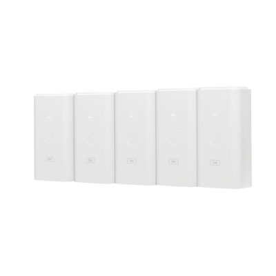 5 Unidades del Adaptador PoE Ubiquiti de 24 VDC, 0.5 A con puerto Gigabit, color blanco