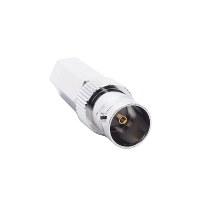 Conector BNC Hembra en 75 Ohm, Tipo Roscable para cable Coaxial RG-59/U, Níquel/ Plata/ Delrin.