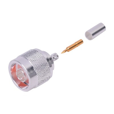 Conector Coaxial N Macho de Anillo Plegable para Cable RG-142/U, Plata/ Oro/ Teflón.