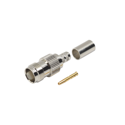 Conector TNC Hembra de Anillo Plegable para Cables RG-8/X, LMR-240, Grupo X, Níquel/ Oro/ Delrin.