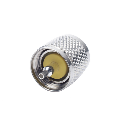 Conector UHF Macho (PL-259) de Anillo Plegable para Cable Coaxial RG-8/X, 9258, LMR-240, Níquel/ Plata/ Baquelita.