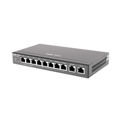Router administrable , 6 puertos LAN  y 2 puertos LAN/WAN POE+ af/at gigabit hasta 110w, 1 puertos LAN/WAN gigabit y 1 Puerto WAN gigabit, hasta 350 clientes con desempeño de 1.5 Gbps asimétricos