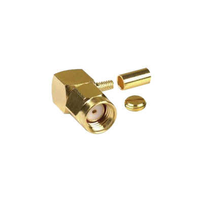 Conector SMA Macho Inverso en Ángulo Recto, Anillo Plegable/ RG-174/U, BELDEN 8216, Oro/ Oro/ Teflón.