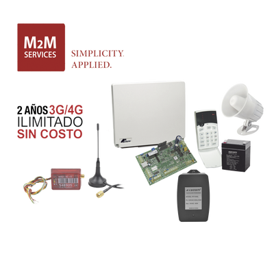 (2 Años 4G ILIMITADO INCLUIDO) Kit Alarma Runner4/8, comunicador MN02LTEMV3, incluye teclado de leds, batería, transformador y gabinete