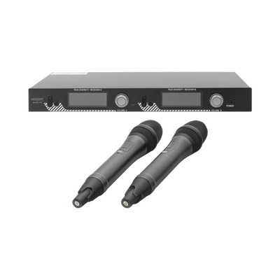 Kit de Microfonía inalámbrico | 2 Micrófonos de mano | Receptor UHF | Pantalla LCD | 200 Canales | Gran cobertura