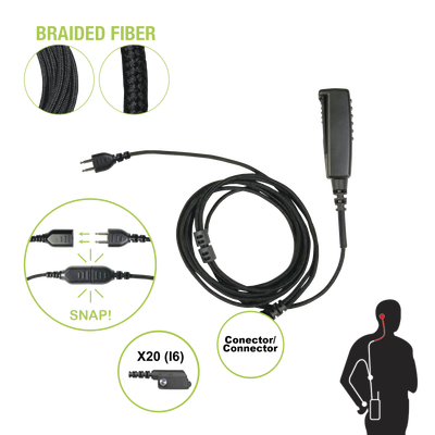 Cable para Micrófono audífono SNAP intercambiable con conector para Radios Icom IC-F3216/4261DS/DT, IC-F52D/62D, IC-F3400/4400DS/DT