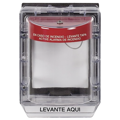 Cubierta Protectora de Policarbonato Serie Stopper II® , Con Bocina, Con Espaciador, Montaje Empotrado, Etiqueta en Español, IP54