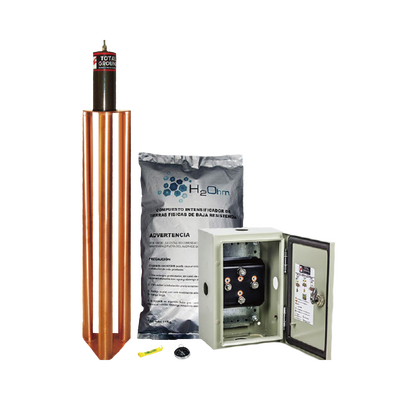 Kit de puesta a tierra de 100 Amperes con Electrodo, Filtro, Acoplador y Compuesto H2Ohm.
