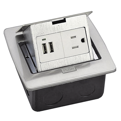 Caja de piso cuadrada con 2 puertos USB y contacto eléctrico (11000-21203)