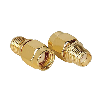 Adaptador SMA Macho Inverso a SMA Hembra, Oro/ Oro/ Teflón,