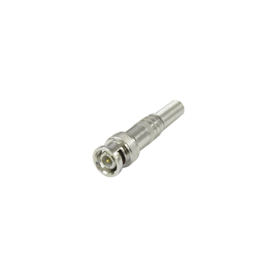 Conector BNC macho de 75 Ohm, con base de resorte para montar a presión cable coaxial RG-59/ RG-6, Níquel/ Oro/ Teflón.