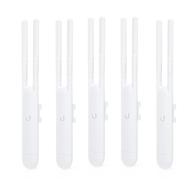 Paquete de 5 Access Point UniFi doble banda para exterior, antenas desmontables 360° , 802.11ac MIMO 2X2, hasta 100 usuarios por equipo. 802.3af, Sin PoE´s