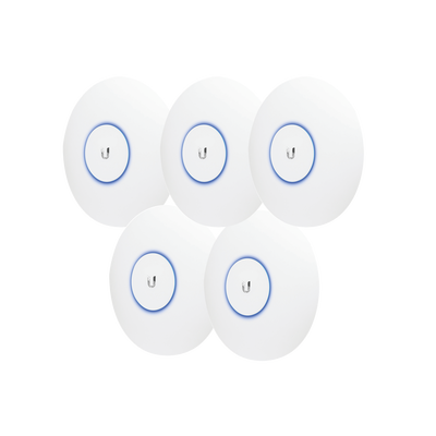 Paquete de 5 Access Point UniFi doble banda 802.11ac MIMO 3X3 para interior, PoE af/at, soporta 250 clientes, Hasta 1.3 Gbps