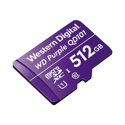 Memoria microSD de 512 GB PURPLE, Especializada Para Videovigilancia, 10 VECES MAYOR DURACIÓN, 3 AÑOS DE GARANTIA