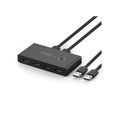 Conmutador USB para Compartir 4 Puertos USB 3.0 a 2 PC ́s | Cambio Mediante Botón | Incluye Dos Cables USB de 1.5 m | ABS | Permite que 2 Usuarios Compartan 4 Dispositivos Periféricos USB3.0, como una impresora, un escáner, etc.