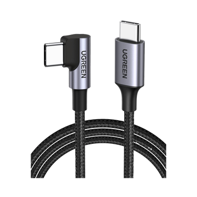 Cable USB-C a USB-C | 1 Metro | Conector con Ángulo Recto de 90° | Carga Rápida de hasta 60W | 480 Mbps | PD3.0 | QC4.0/3.0/2.0 | FPC | AFC | Protección Integrada| Caja de Aluminio | Nylon Trenzado | Color Negro.