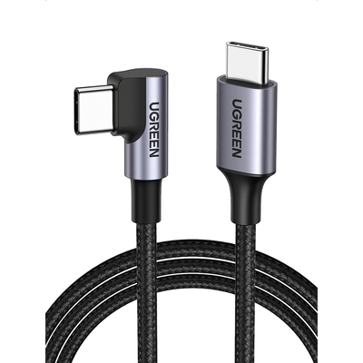 Cable USB-C a USB-C | 2 Metros | Conector con Ángulo Recto de 90° | Carga Rápida de hasta 60W | 480 Mbps | PD3.0 | QC4.0/3.0/2.0 | FPC | AFC | Protección Integrada| Caja de Aluminio | Nylon Trenzado | Color Negro