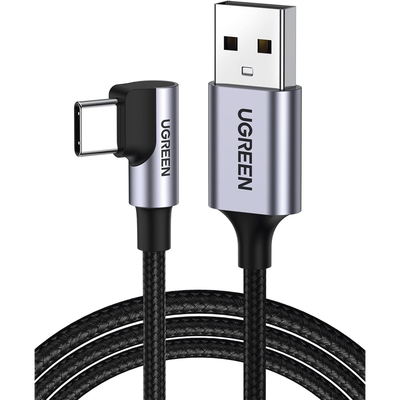 Cable USB-A a USB-C | 2 Metros | Conector con Ángulo Recto de 90° | Carga Rápida de hasta 60W | 480 Mbps | PD3.0 | QC /3.0/2.0 | FPC | AFC | Protección Integrada| Caja de Aluminio | Nylon Trenzado | Color Negro | 2 años de