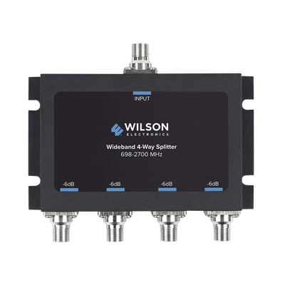 Divisor de potencia de 4 vías para la distribución de señal a dos antenas de servicio | 6 dB de pérdida por puerto | Conectores F hembra