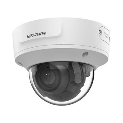 Domo IP 5 Megapixel / Lente Mot. 2.7 a 13.5 mm / 45 mts IR EXIR / AcuSense / IP67 / IK10 / WDR 120 dB / PoE+ / Entrada y Salida de Audio y Alarmas / MicroSD