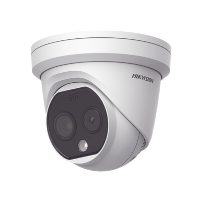 Turret IP Dual / Térmica 6.9 mm (256 x 192) / Óptico 6.4 mm (4 Megapixel) / Termométrica / Detección de Temperatura / PoE /Exterior IP66 / Sirena y Luz Intermitente Integrada / MicroSD