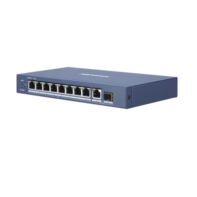 Switch Gigabit PoE+ / No Administrable / 8 Puertos 1000 Mbps PoE+ / 1 Puerto 1000 Mbps de Uplink + 1 Puerto SFP / 110 Watts