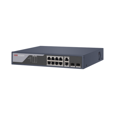 Switch PoE+ / Administrable / Uso en Rack (1 U) / 8 Puertos PoE+ / 2 Puertos SFP / 2 Puertos Uplink Gigabit / Configuración Remota desde Hik-PartnerPro / PoE Hasta 300 Metros / 125 W