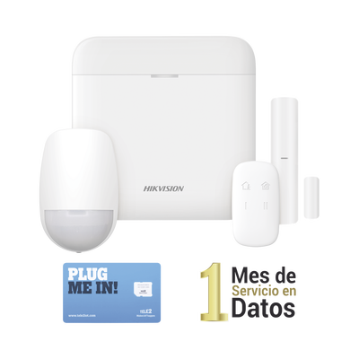 (AX PRO) KIT de Alarma AX PRO con GSM (3G/4G) / Incluye: 1 Hub con bateria de respaldo / 1 Sensor PIR / 1 Contacto Magnético / 1 Control Remoto /1 MICROSIM30M2M incluye 1 mes de servicio/ Wi-Fi / Compatible con Hik-Connect P2P