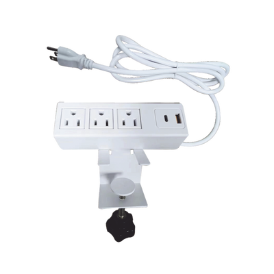 Tomacorriente para Escritorio / Cuenta con Bracket Ajustable a Diferentes Grosores / 3 Contactos 110VCA / 2 Contactos para Carga USB ( 1 contacto USB-A + 1 contacto USB-C )