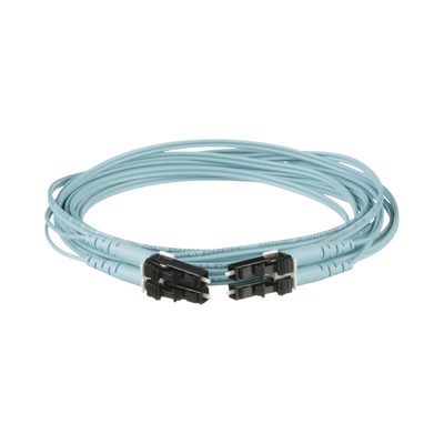 Jumper de Fibra Optica Multimodo 50/125 OM3, LC-LC Duplex, OFNR (Riser), Color Aqua, 4 Metros