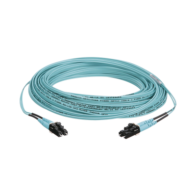 Jumper de Fibra Optica Multimodo 50/125 OM3, LC-LC Duplex, OFNR (Riser), Color Aqua, 20 Metros