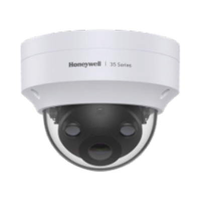 Domo IP 5 Megapíxeles / Lente 2.8 mm / 40 mts IR / Ultra Baja Iluminación /  NDAA / ONVIF / IP67 / IK10 / IA (Filtro de Humanos y Vehiculos) / Conteo de Personas / Merodeo / H.265 / PoE / Alarmas I/O / Serie 35 / Honeywell Security