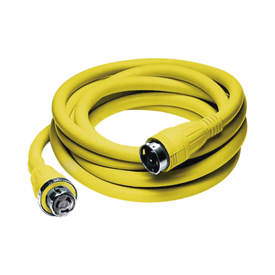 Conjunto de Cable con Extremos Macho y Hembra / 50 A 125/250 V CA / 3 Polos 4 Hilos / Color Amarillo / Grado Marino.