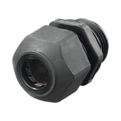 Conector de cable, estilo europeo para conductores de 0.18" a .31", para conduit 3/8", negro.