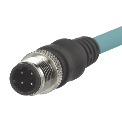 Cable de Conexión IndustrialNet Cat5e, Con Conector Recto M12 D-Code Macho en Ambos Extremos, Blindado S/FTP, Forro TPO, Color Azul Cerceta, 1 Metro