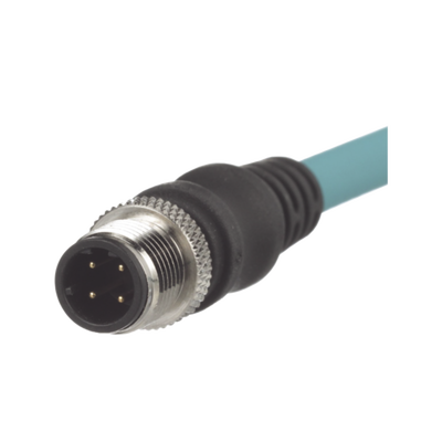 Cable de Conexión IndustrialNet Cat5e, de M12 D-Code Macho Recto a M12 D-Code Macho Angulado, Blindado S/FTP, Forro TPO, Color Azul Cerceta, 1 Metro