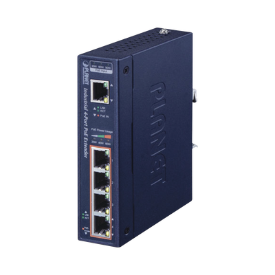 Extensor Industrial PoE, Entrada PoE 802.3 bt  y 4 Puertos de Salida Gigabit 802.3 af/at