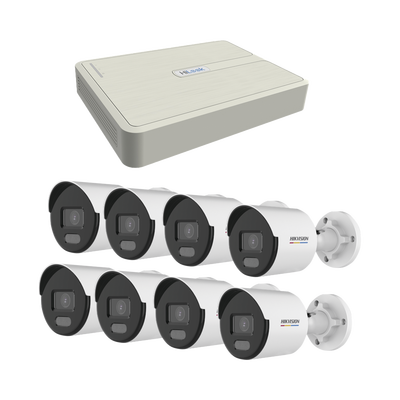 Kit IP 1080p (2 Megapixel) / NVR de 8 Canales con 8 Puertos PoE / 8 Cámaras IP Bala ColorVu Lite y ACUSENSE Lite / Micrófono Integrado