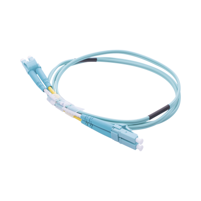 Jumper de Fibra Óptica Multimodo OM3 50/125 LC-LC OFNR (Riser), 2.0 mm, Dúplex, Aqua, 1 metro