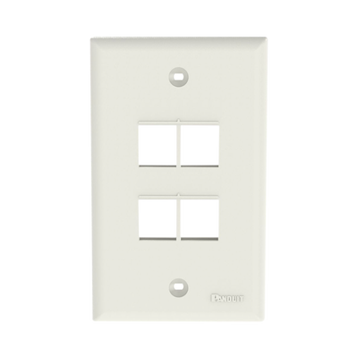 Placa de Pared Vertical, Salida Para 4 Puertos Keystone, Color Blanco Mate