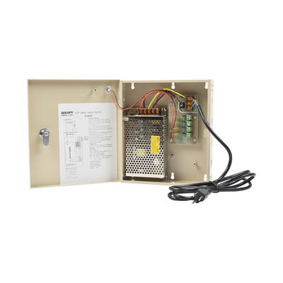 Fuente de poder profesional para CCTV  de 12 Vcc @ 5A,  para 4 cámaras ; Voltaje de entrada de 100-240 Vca