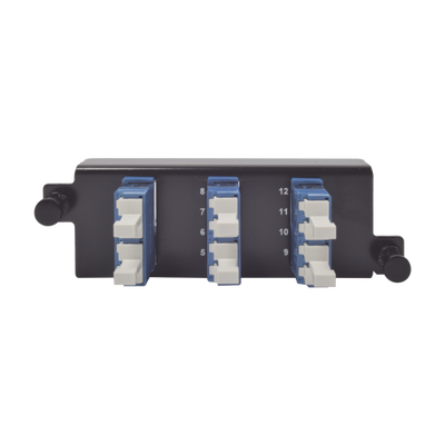 Placa acopladora de Fibra Óptica "Plug and Play", Con 6 Conectores LC Duplex (12 Fibras), Para Fibra Monomodo, Azul