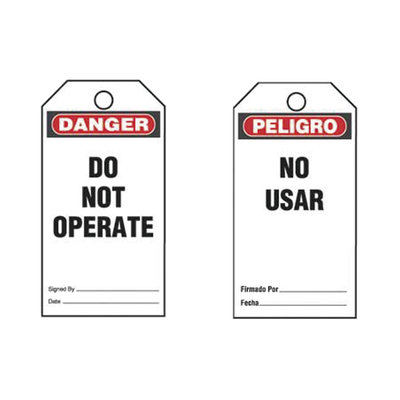 Paquete de 25 Etiquetas de Seguridad, Con Texto "Peligro, No Usar", de 76 x 146 mm, Color Negro Sobre Blanco