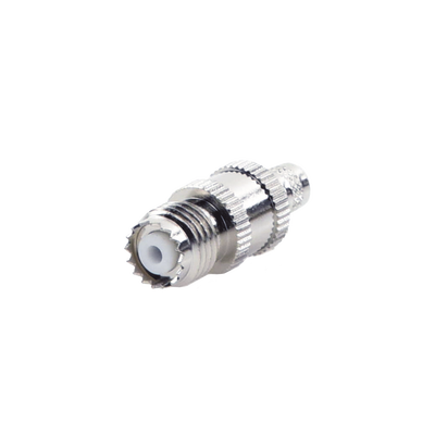 Conector Mini-UHF Hembra en Línea, de Anillo Plegable para Cable Coaxial RG-8/X, 9258, LMR-240, Níquel/ Plata/ Teflón.