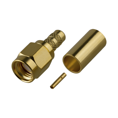 Conector SMA Macho Inverso de Anillo Plegable para cables 8240, RG-58/U, Oro/ Oro/ Teflón.