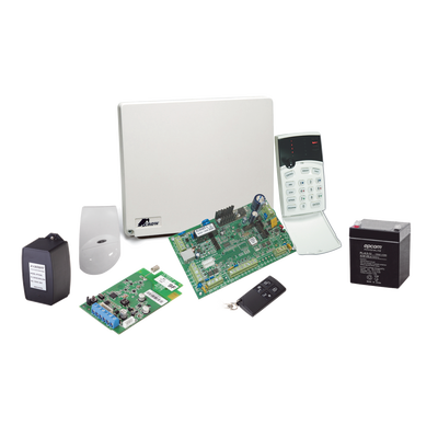 Kit inalámbrico de panel RUNNER4/8 con receptor FWTRANS9F, 2 contactos FW2MAG9F, 1 Detector de movimiento FW2NEO9F, 1 Llavero RF, Batería/Transformador.